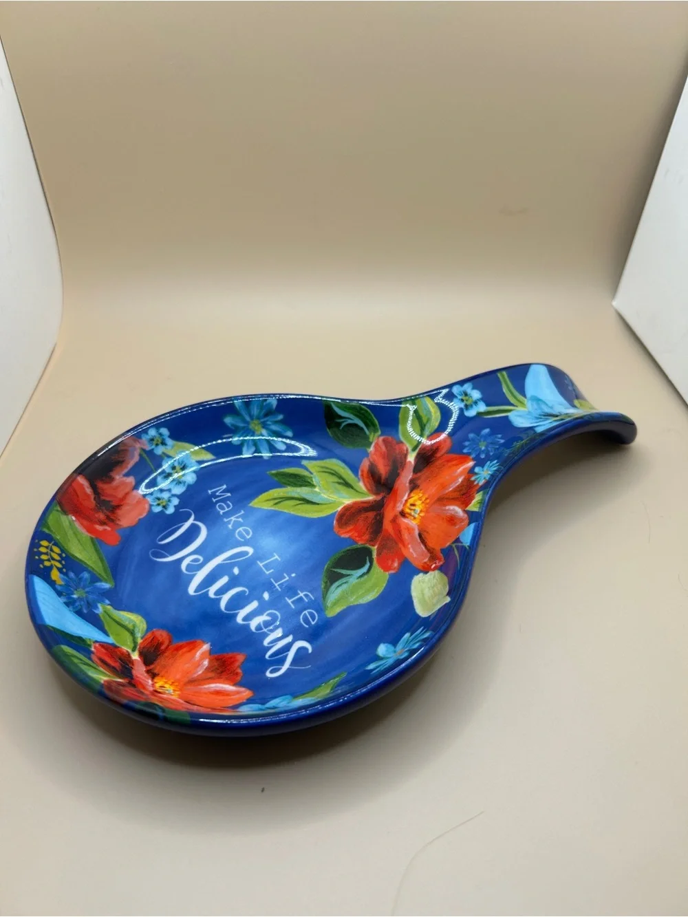 The Pioneer Woman Ceramic Spring Bouquet Floral Spoon Rest, Make Life Delicious